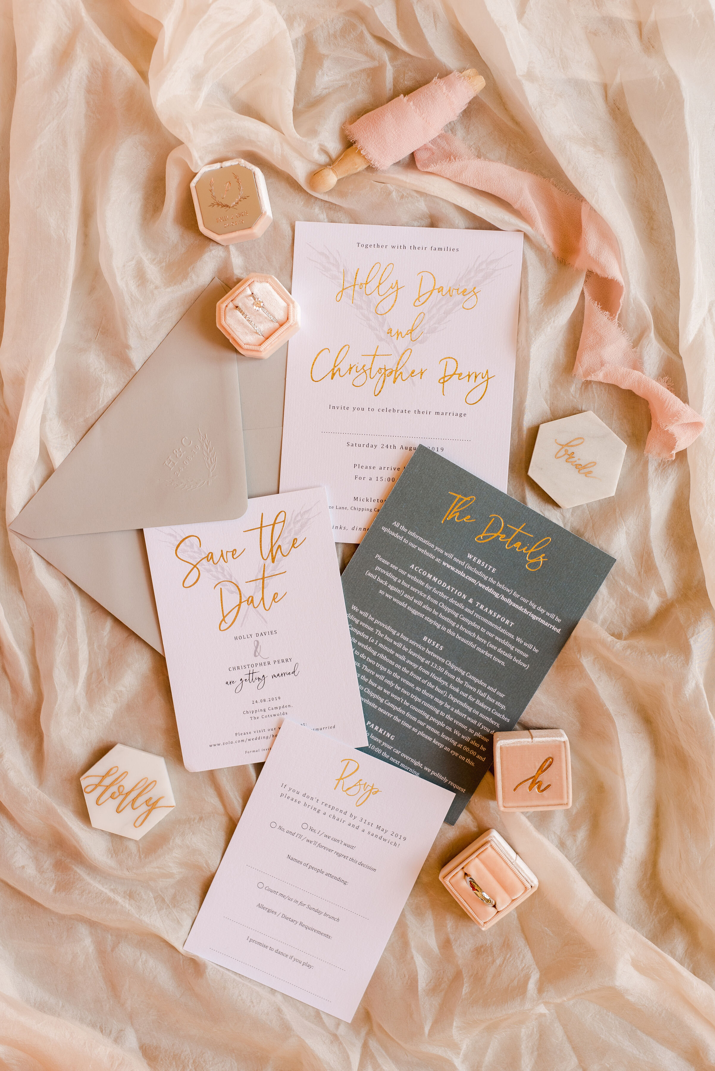 Rustic Elegance Wedding Invitations with Gold Foiling