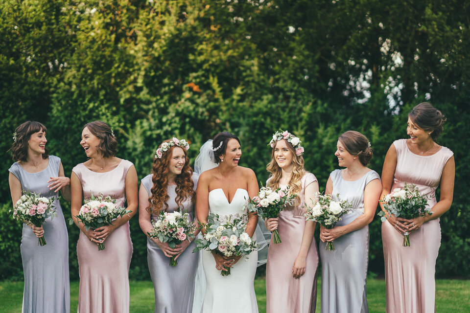 Olivia and Ed, Elmore Court wedding bride and bridesmaids