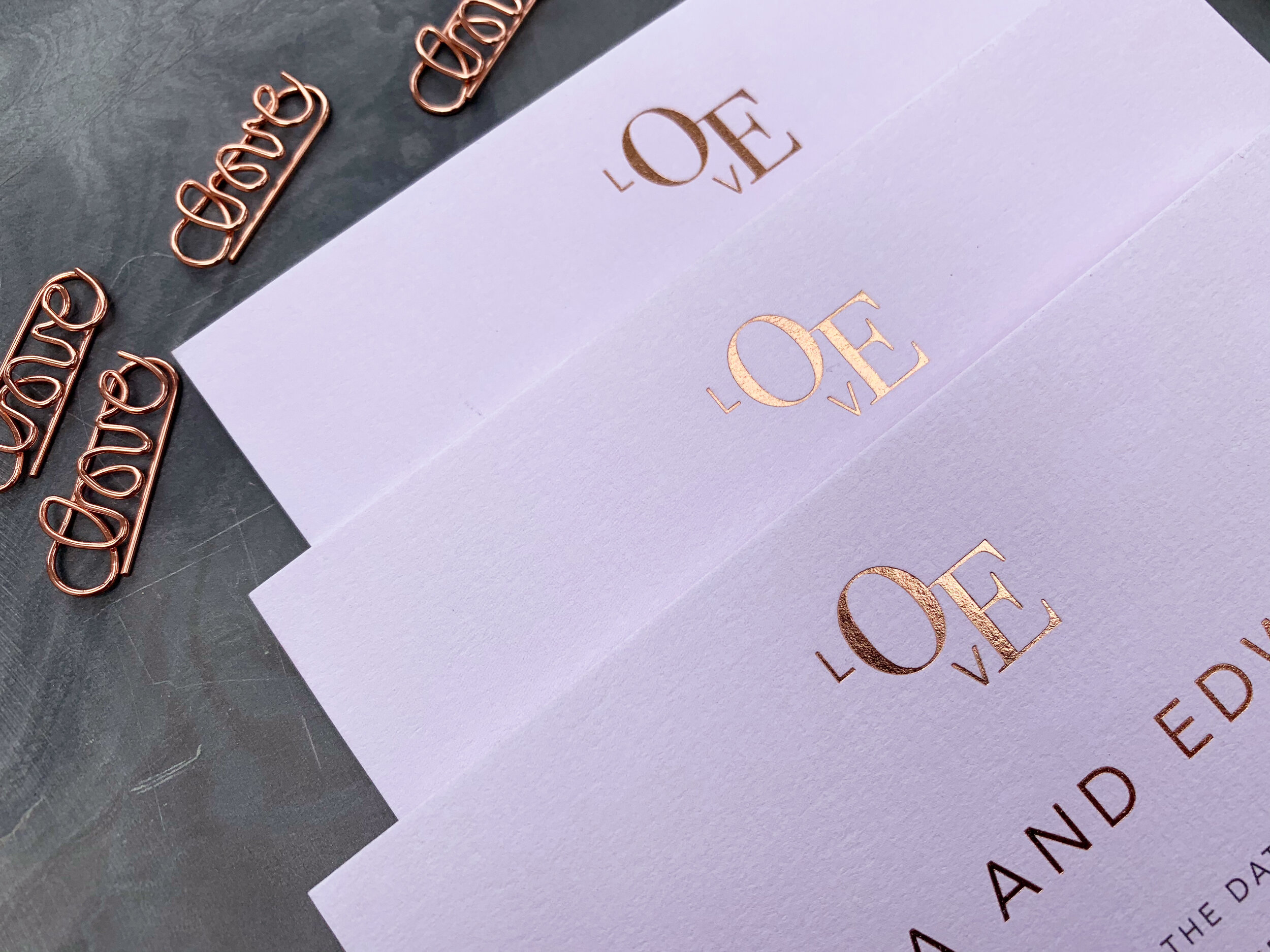 Retro Press rose gold foiled LOVE monogram for Olivia and Edward.JPG