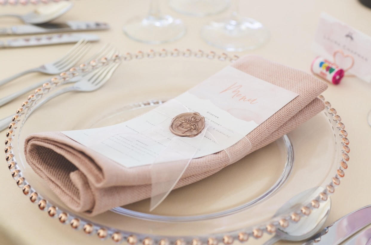 Flamingo Blush Menu with Wax Stamp